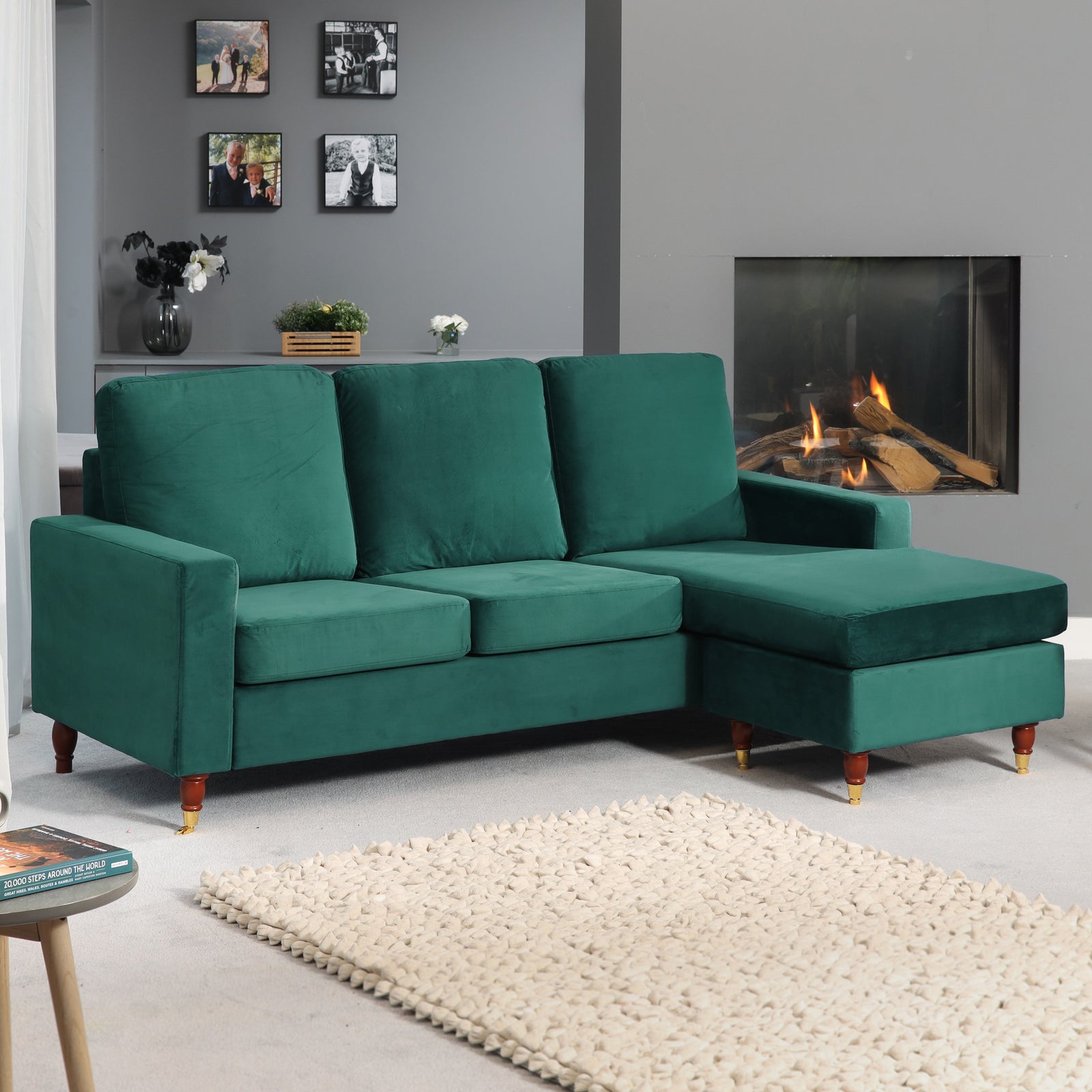 Hendrick Velvet Reversible Corner Sofa | 3 | Green