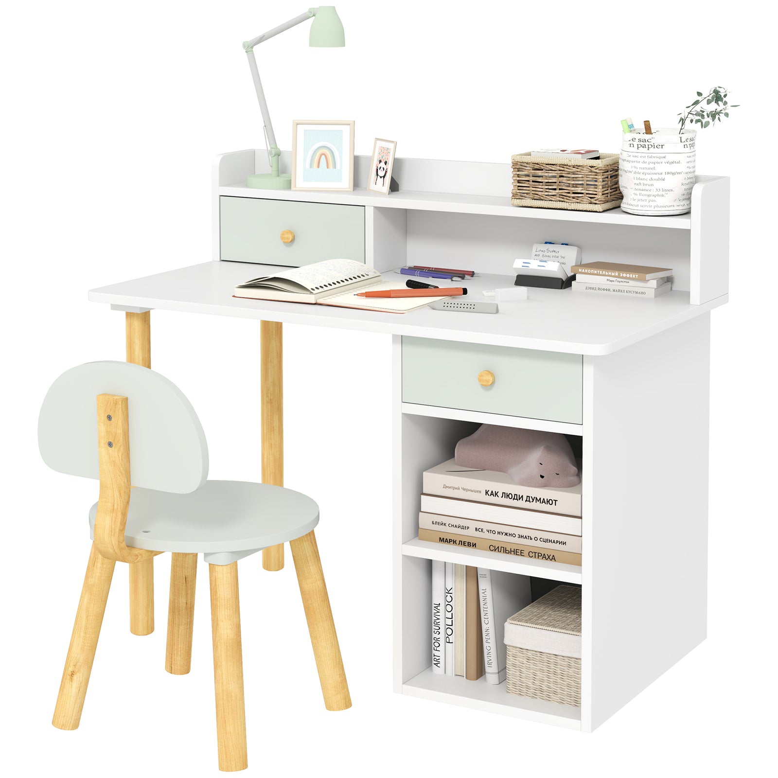 Kids Desk And Chair Set For Studying, Reading, Drawing | Green