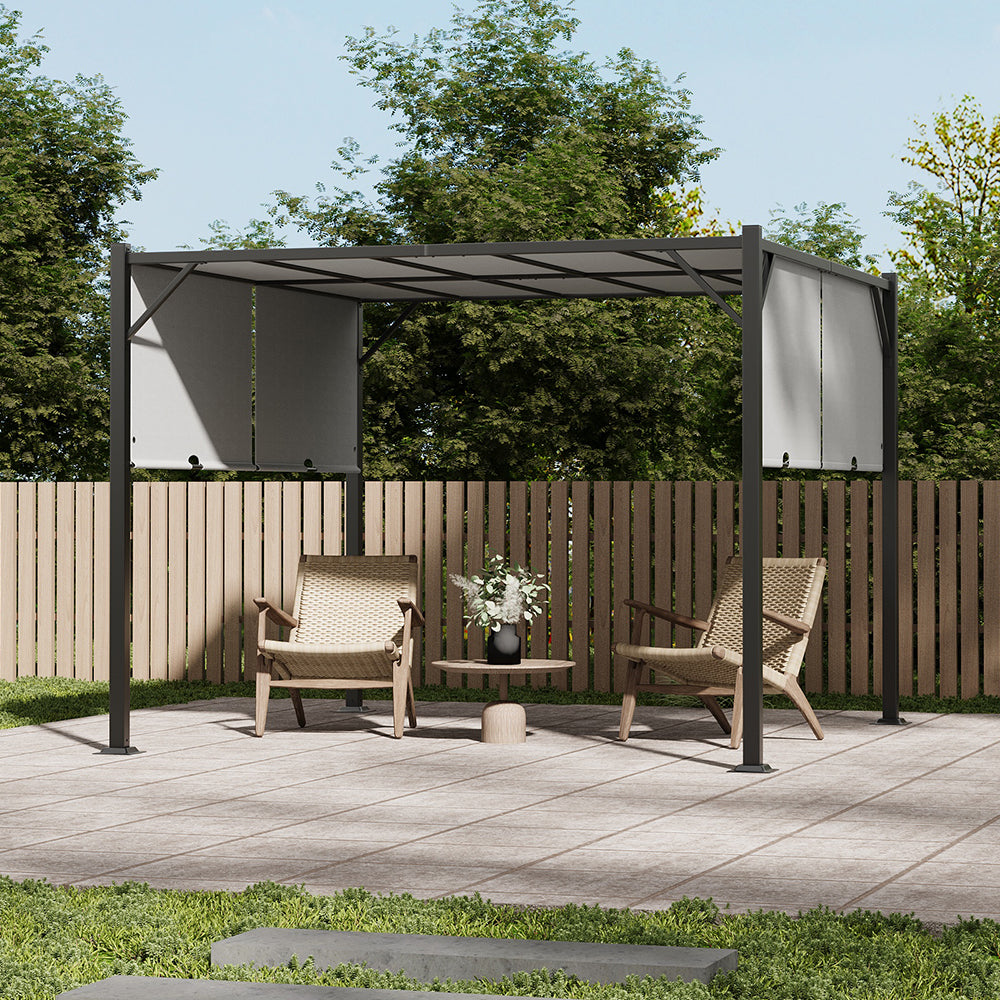 Breeins 3m X 3m Garden Pergola With Retractable Canopy, Uv & Water-resistant Canopy Pa-coated Polyester Roof,Heavy-duty Steel Frame Patio Gazebo