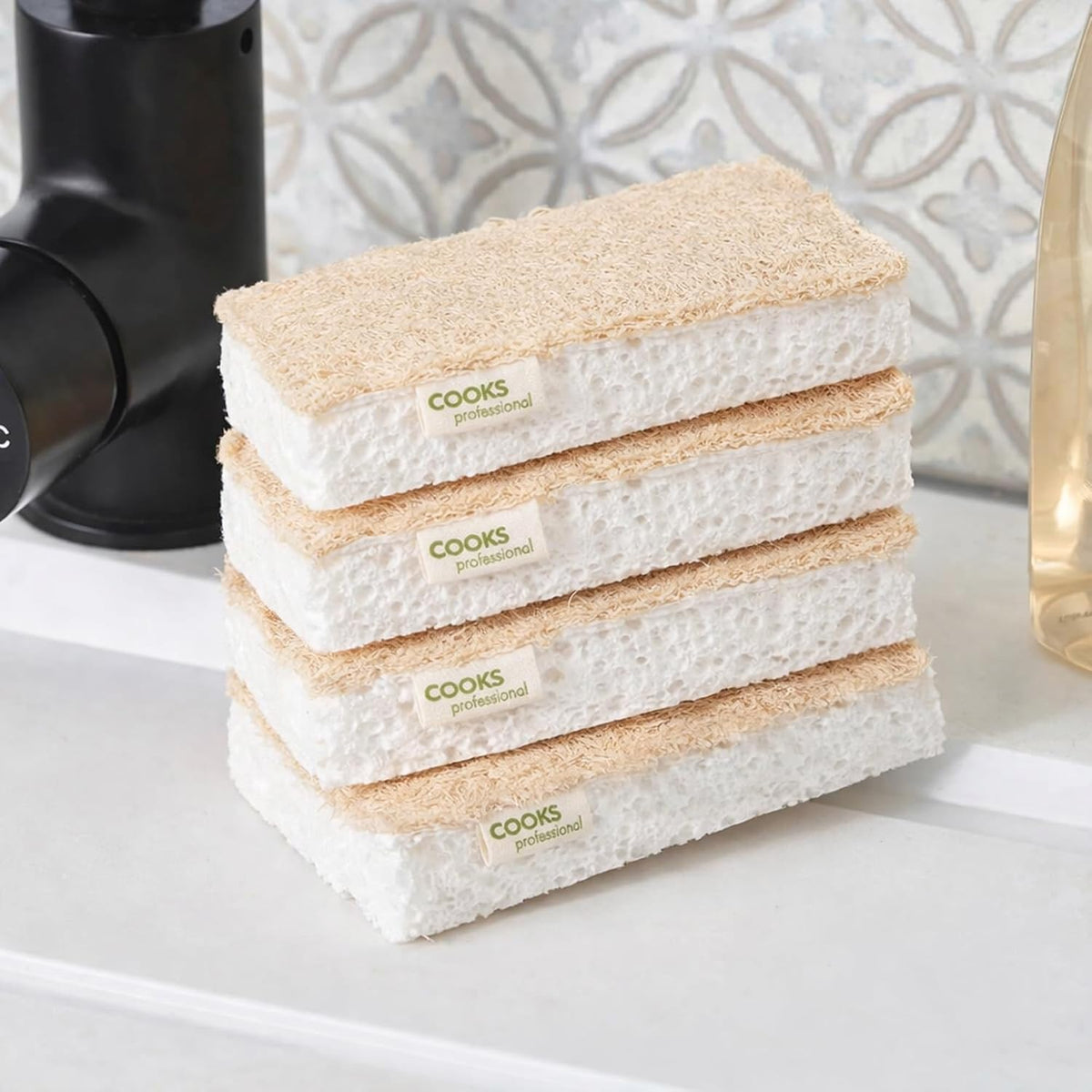 Natural Scourer Sponges & Long-handled Bamboo Washing Up Brush Set