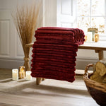 Alnwick Supersoft Ribbed Plush Throw – 140x180cm Cosy Sofa & Bed Blanket | 140cm x 180cm | Burgundy