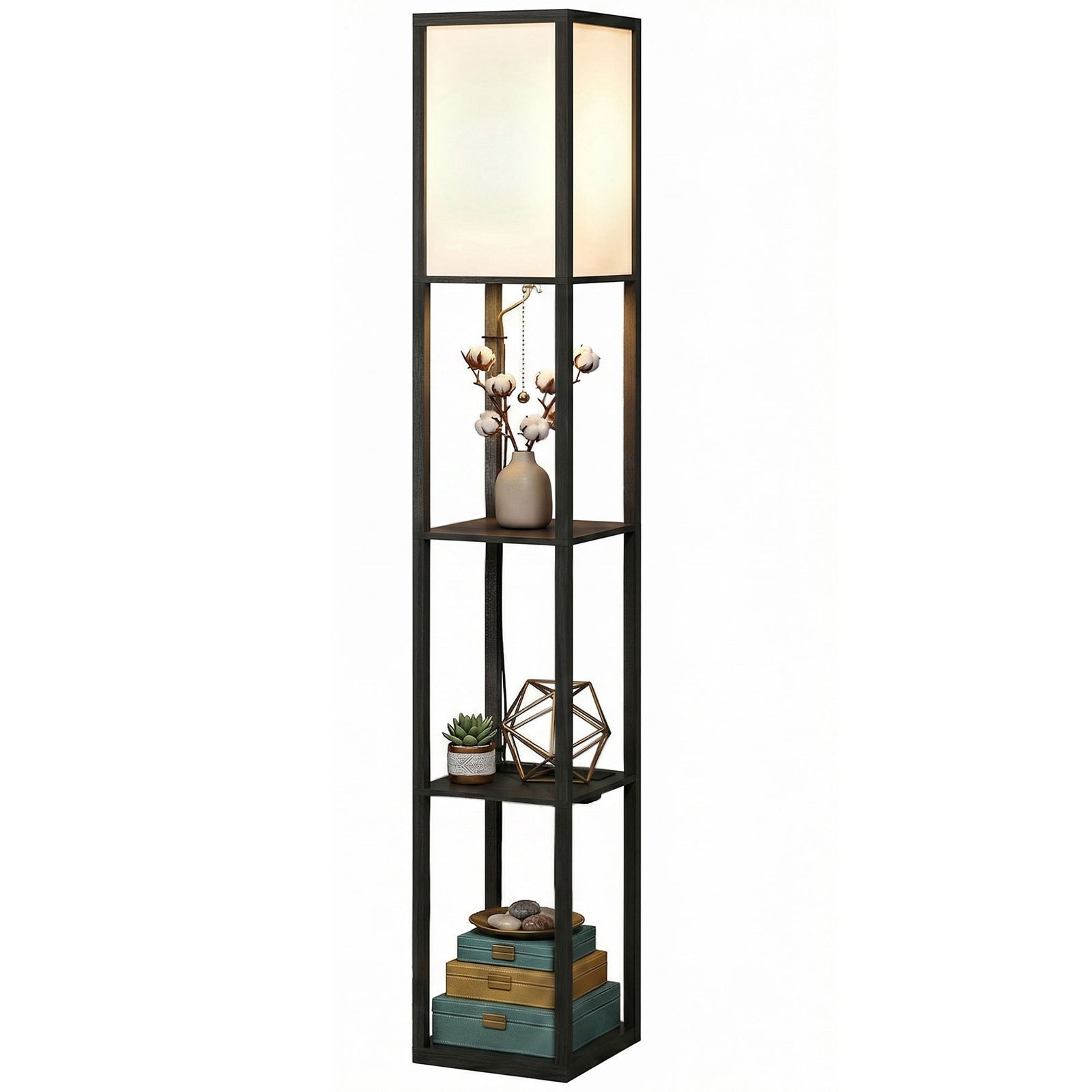 Floor Lamp With 3-tier Storage Shelf For Home Office | Black