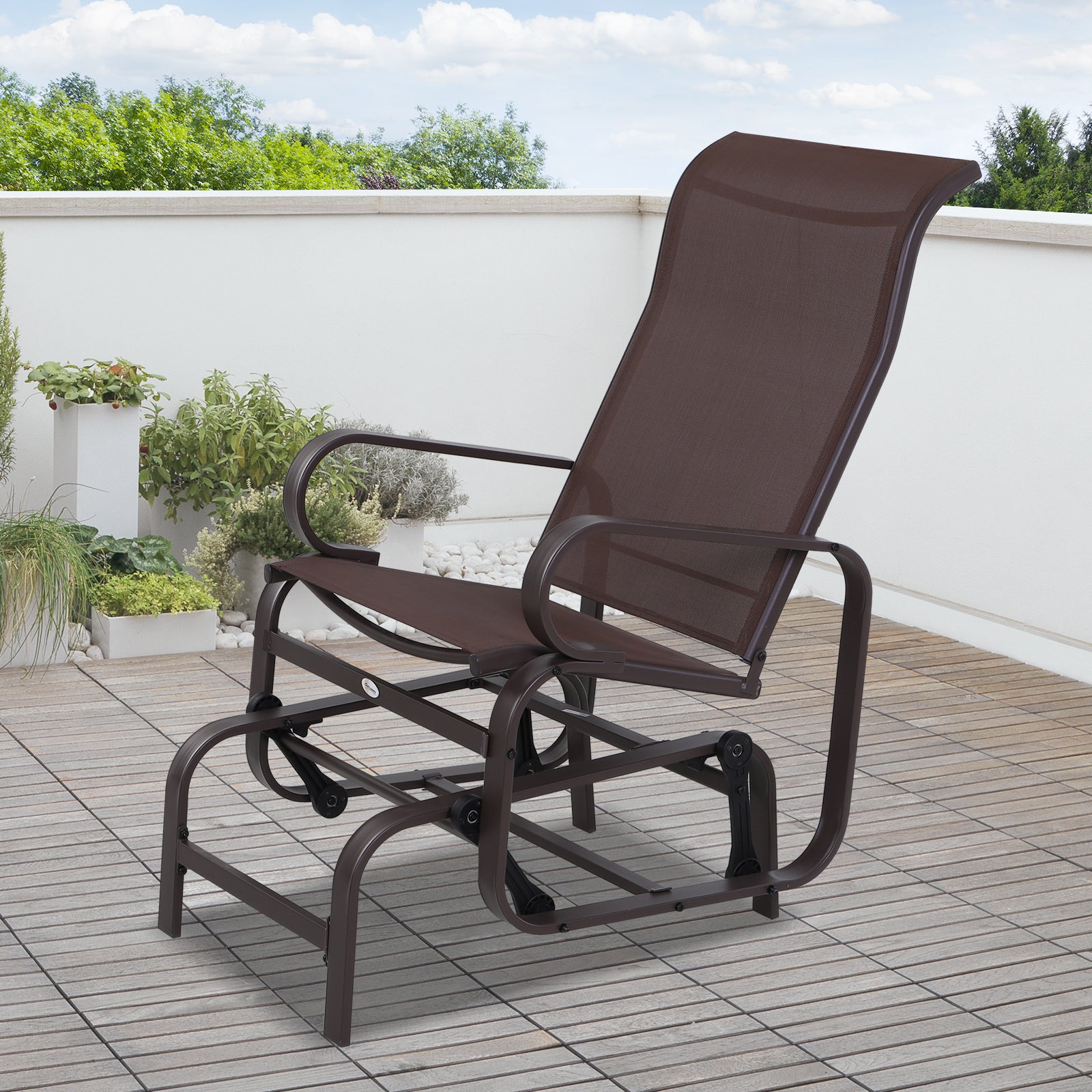 Outdoor Gliding Rocking Chair With Metal Frame For Patio | Brown