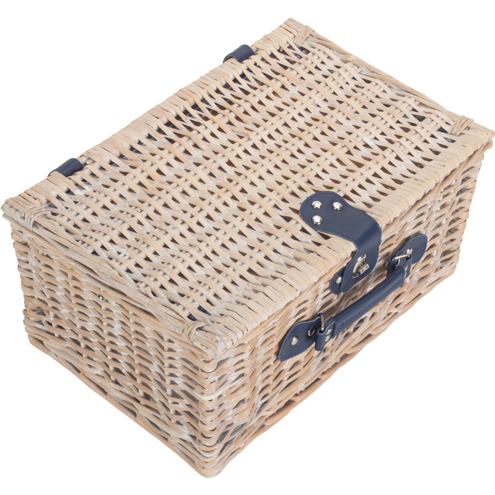 Gingham 2 Person Fitted Picnic Wicker Basket | Blue
