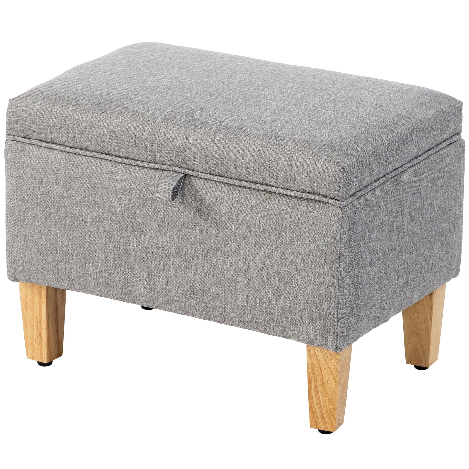 Linen Storage Ottoman Storage Box With Rubberwood Legs | Light Grey