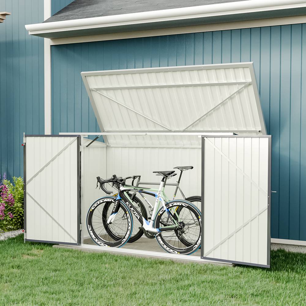 Garden Storage Shed Bike Metal Pent Tool Shed House Galvanized Steel Can Put 3-4 Bicycles (d105x W210x H130cm) | Charcoal Black