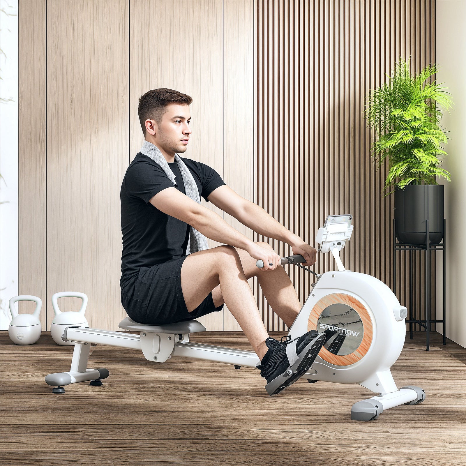 16-level Magnetic Rowing Machine W/ Lcd Monitor | White