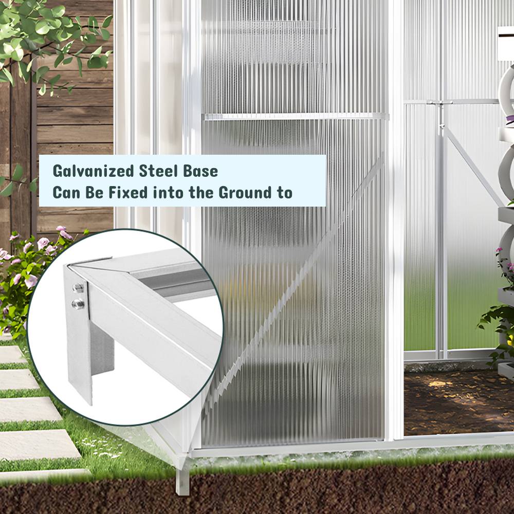 Polycarbonate Greenhouse With Base– Aluminium Frame Walk-in Greenhouse With Sliding Door & Ventilation Window For Plants & Flowers | Large | Clear