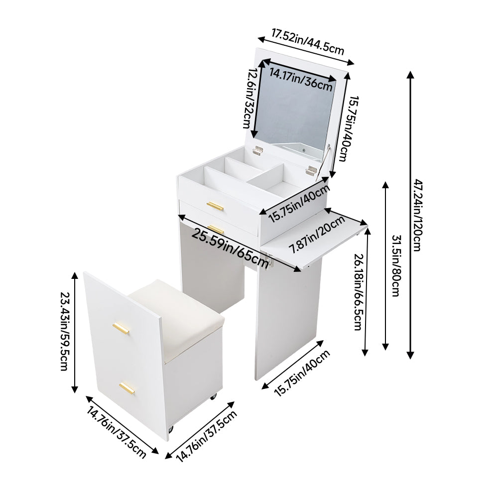 Vanity Table With Mirror & Cushioned Stool