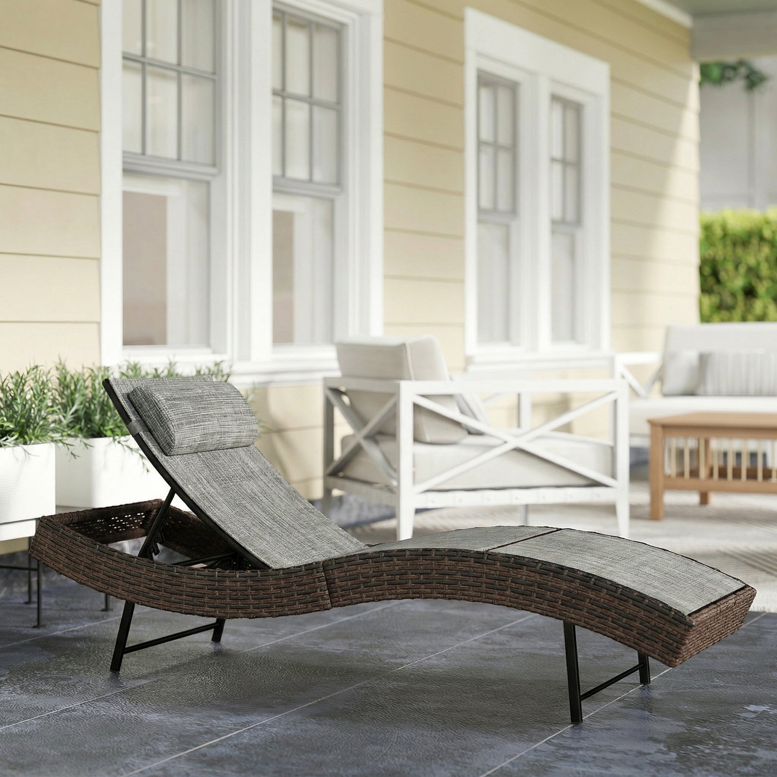 Rattan Sun Lounger With 5 Position Back, Texteline Seat | Brown