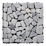 6pcs Interlocking Natural Stone Deck Tiles, 30x30cm Square Outdoor Patio Flooring, Durable Garden Pathway & Poolside Tiles | Light Grey