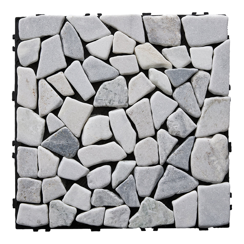 6pcs Interlocking Natural Stone Deck Tiles, 30x30cm Square Outdoor Patio Flooring, Durable Garden Pathway & Poolside Tiles | Light Grey