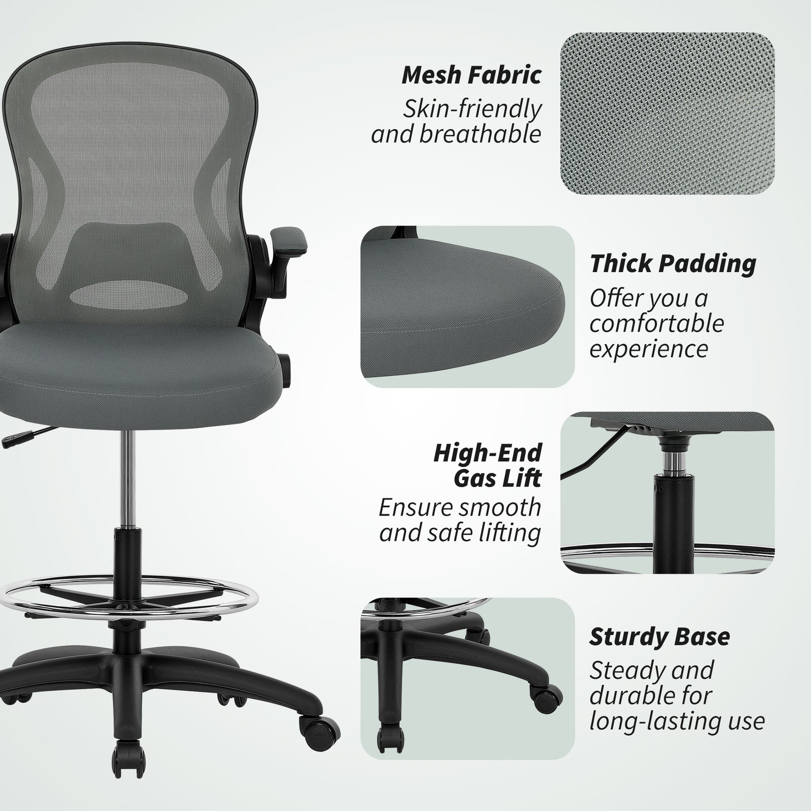Draughtsman Chair Mesh Chair With Footrest | Charcoal Grey