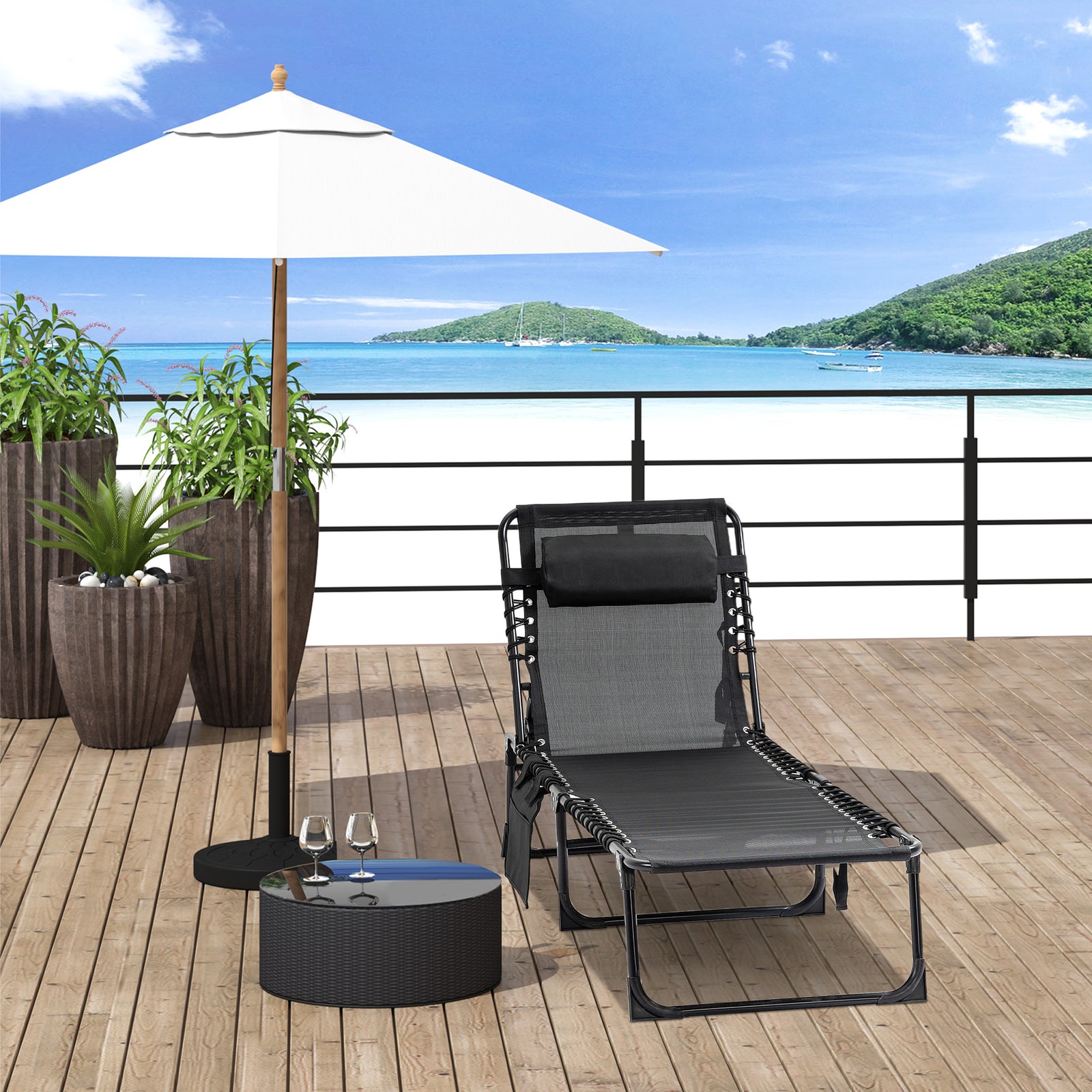 Lounger Reclining Camping Bed 5-position Adjustable