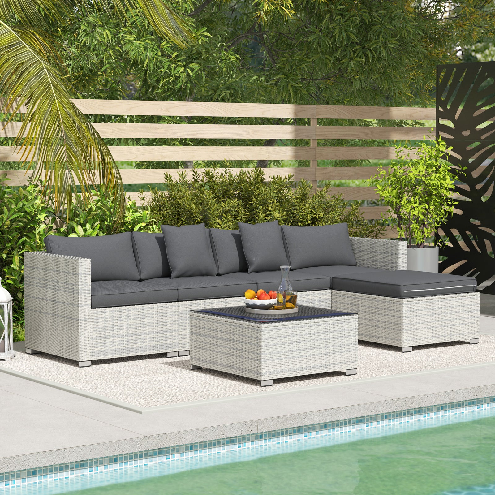 6 Pieces Rattan Furniture Set Garden Sofa Set Mixed Grey