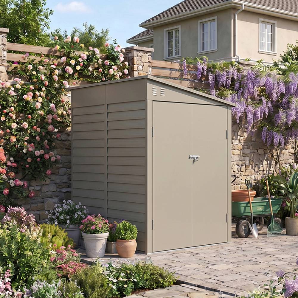 4.6 X 9ft Outdoor Metal Storage Shed Garden Tool Shed With Double Doors, 2 Vents & 4 Hooks