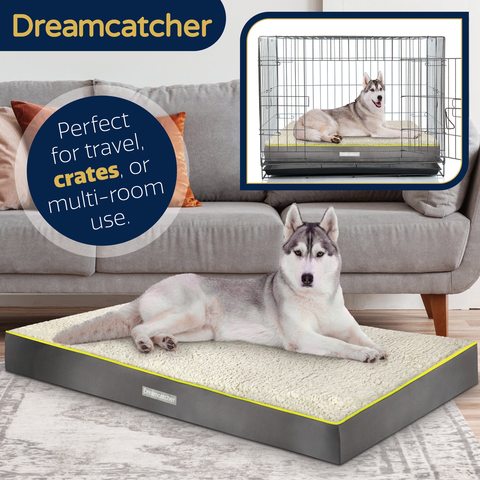 Grey Small To Xxl Dog Beds Orthopaedic Extra Large Flat Crate Pet Mattress, Removable Washable Cover | 112cm | Grey