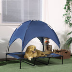 Pawhut 122cm Elevated Dog Bed Cooling Raised Pet Cot Uv Protection Canopy | Blue
