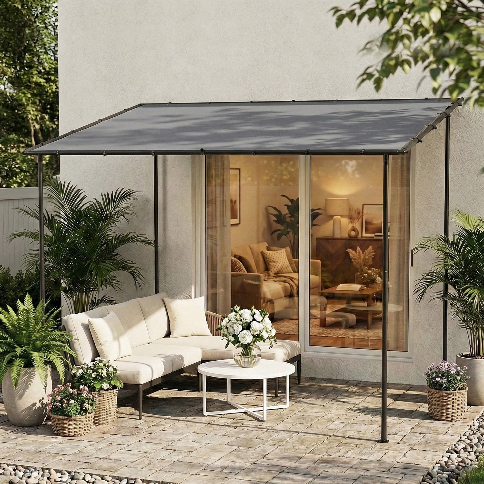 3 X 2 M Lean To Garden Pergola, Metal Frame Gazebo Pergola | Grey