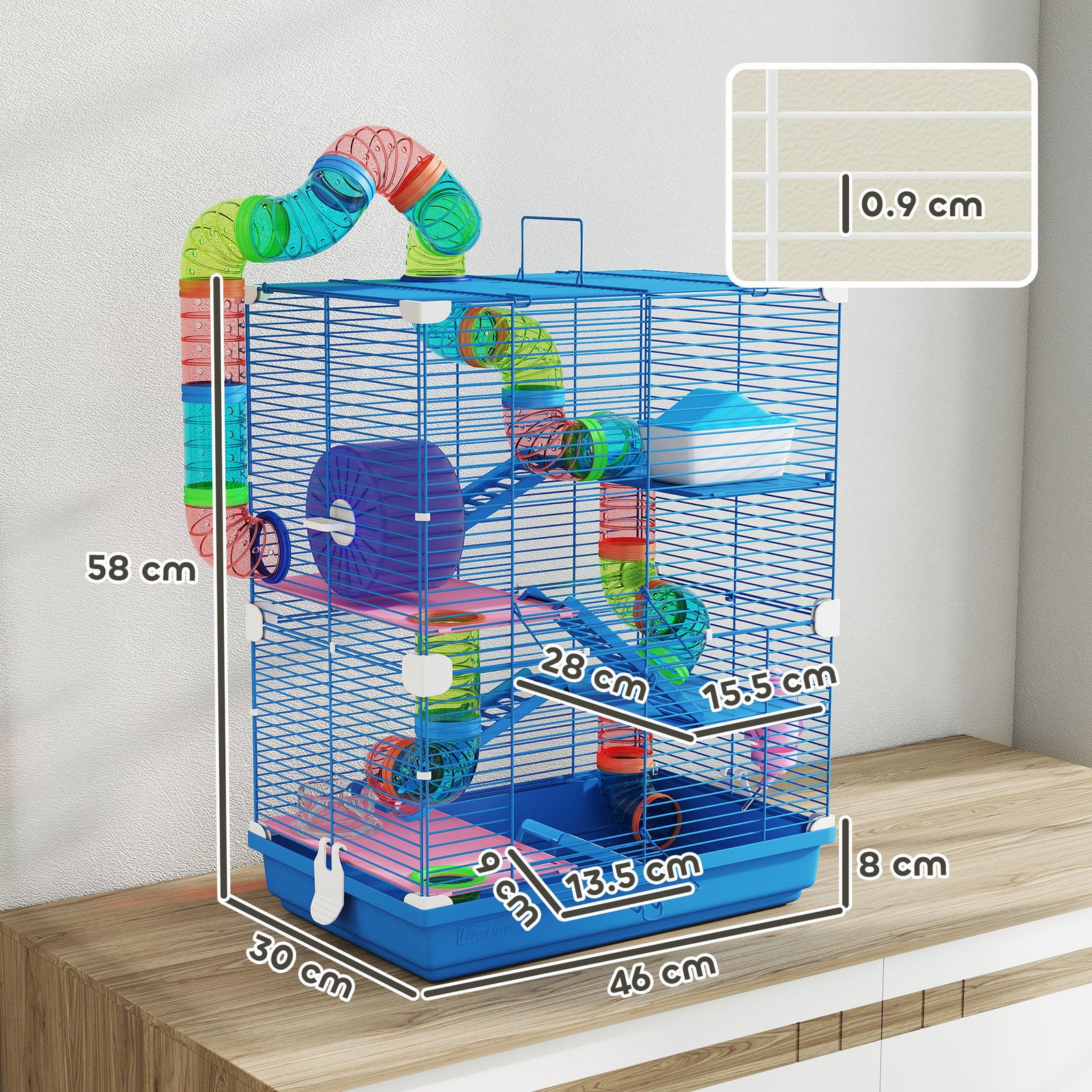 5 Tier Hamster Cage Carrier Habitat W/ Exercise Wheels, Blue