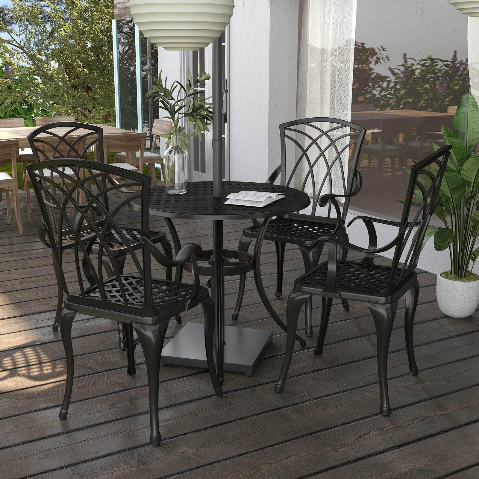 5 Pieces Garden Dining Set, Cast Aluminium, Brown