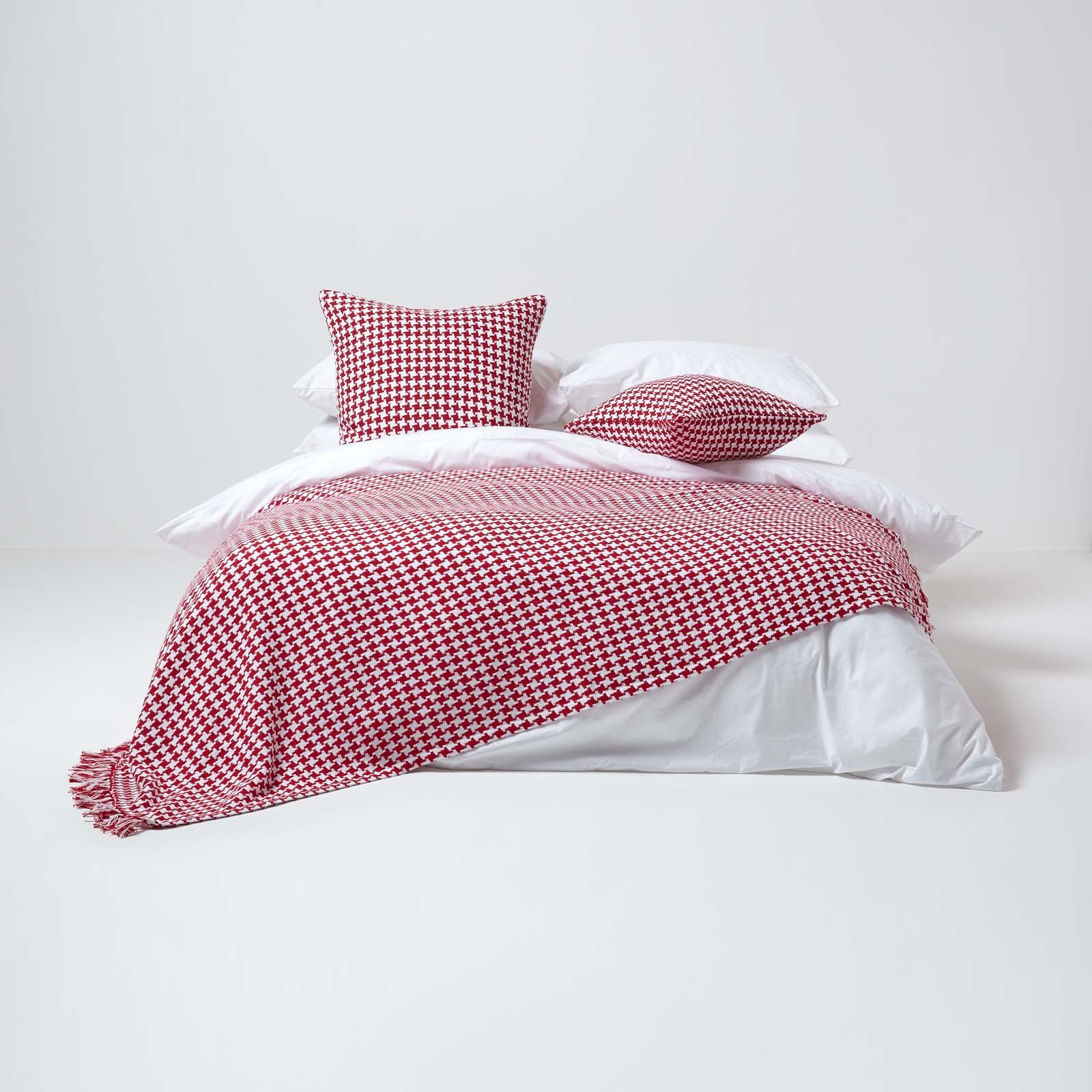 Houndstooth Cotton Cushion Cover | 60cm x 60cm | Red