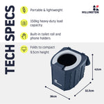 Hillington Portable Camping Toilet 150kg - Foldable With Padded Seat & Complete Accessory Kit - Blue