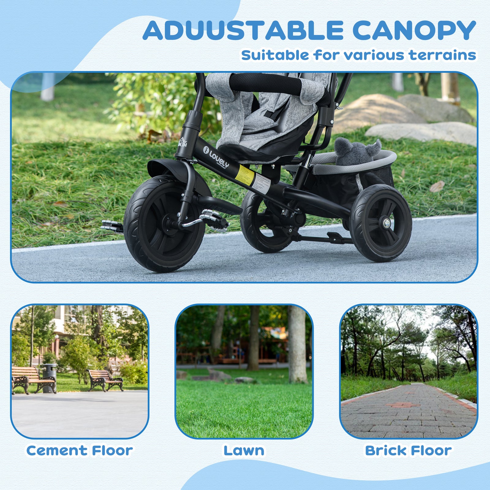 6 In 1 Kids Trike, Stroller With Parent Handle | Grey