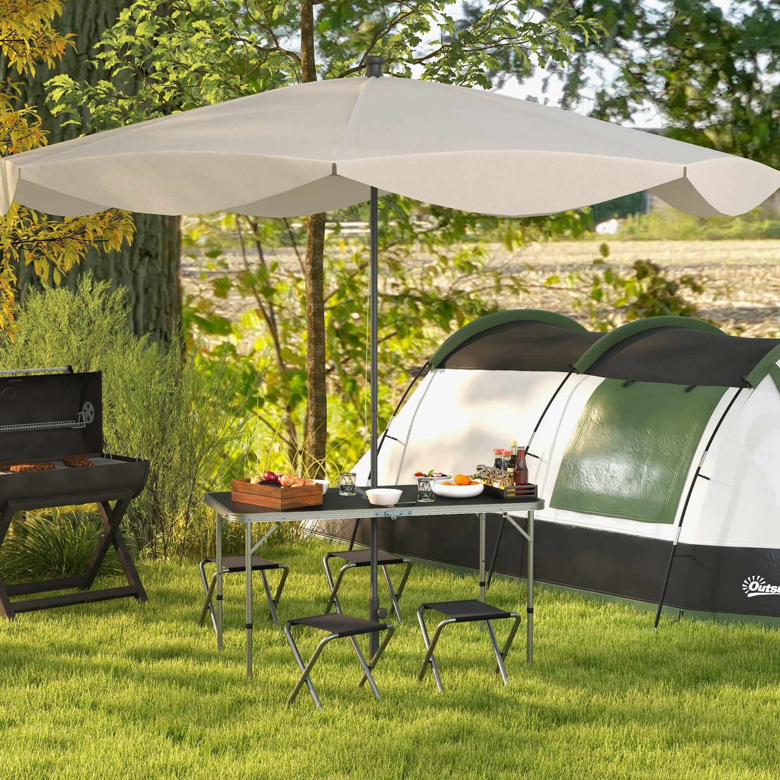 4ft Folding Picnic Table And Chairs, Portable | Black