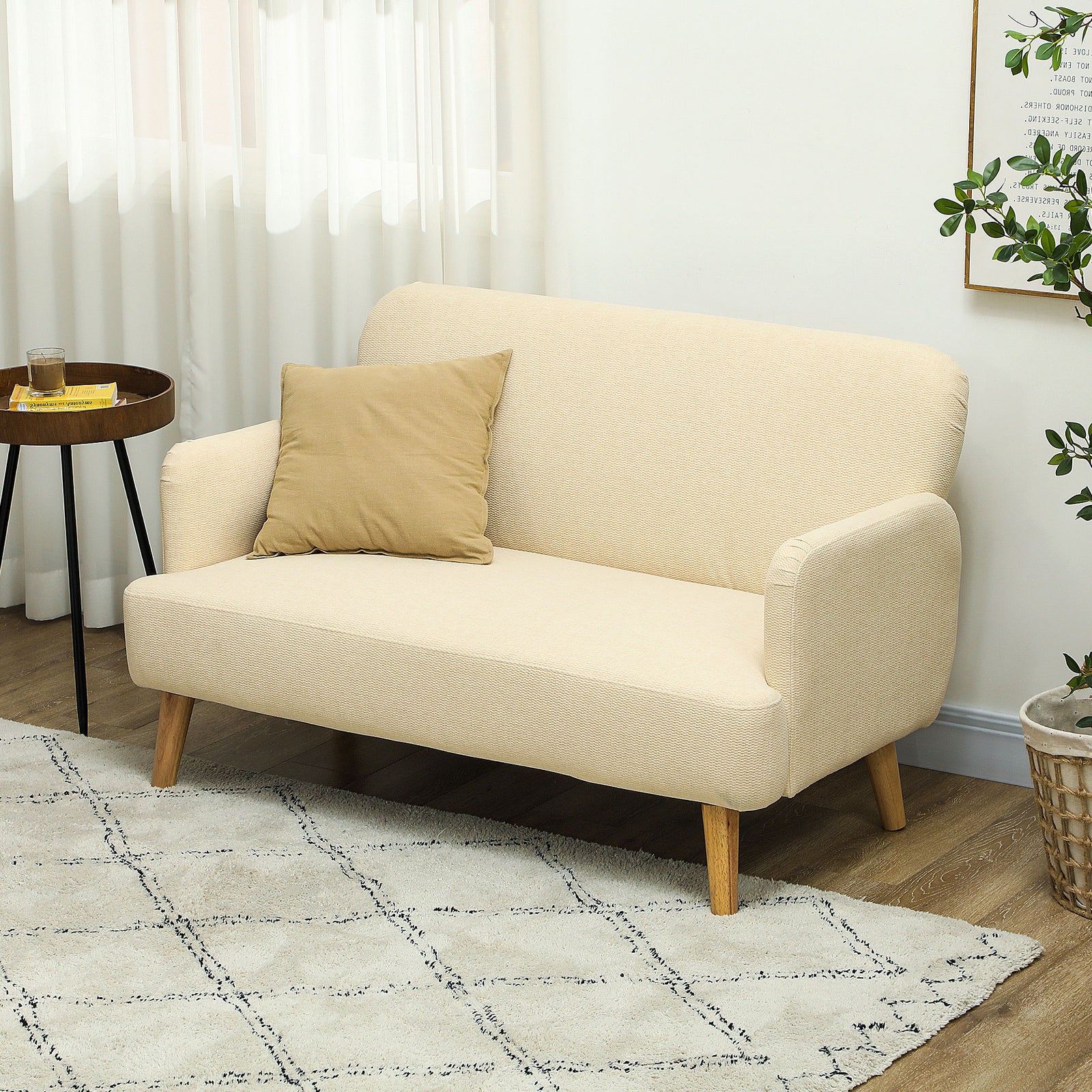 2 Seater Sofa With 21cm Thick Padding And Wood Legs | Cream