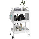 Rolling Utility Cart With 3 Mesh Basket, 2 Boxes, 6 Hooks