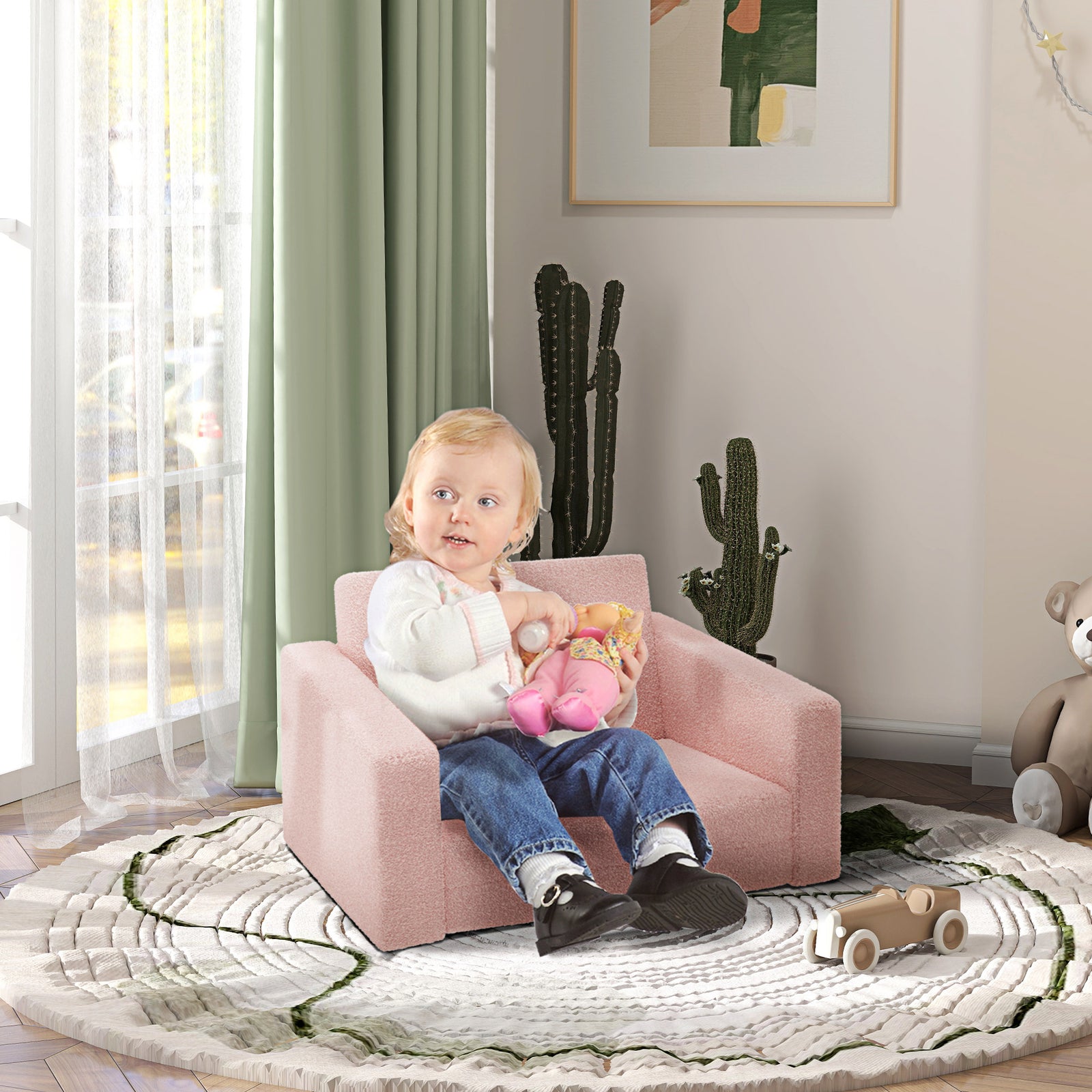 2 In 1 Kids Chair Recliner With Washable Cushion, Cover | Pink