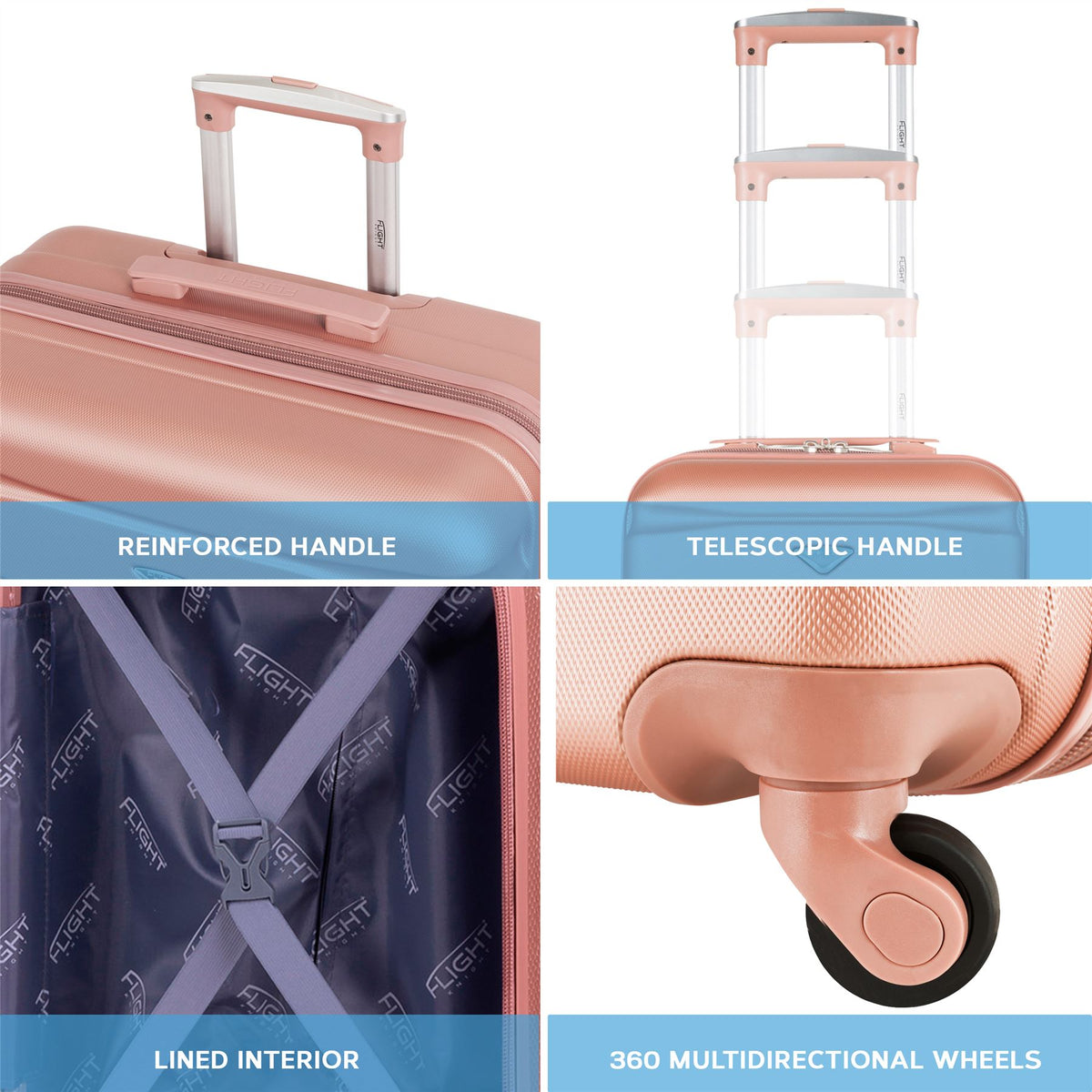 Set Of 4 Hard Suitcases Cabin & Hold Luggage - Underseat Cabin, Overhead Cabin With Medium And Large Checkin Hold Suitcases Set | Set of 4 | Rose