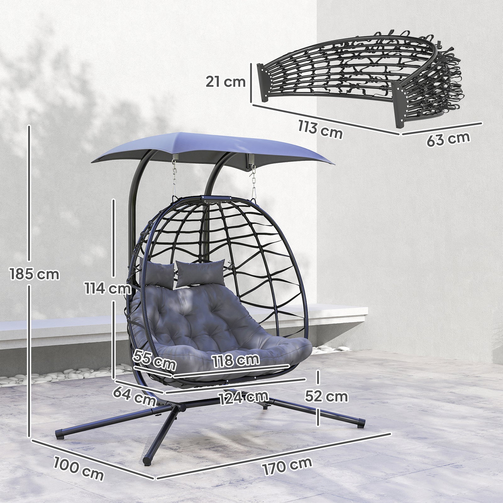 Black Double Rattan Egg Chair W/ Canopy