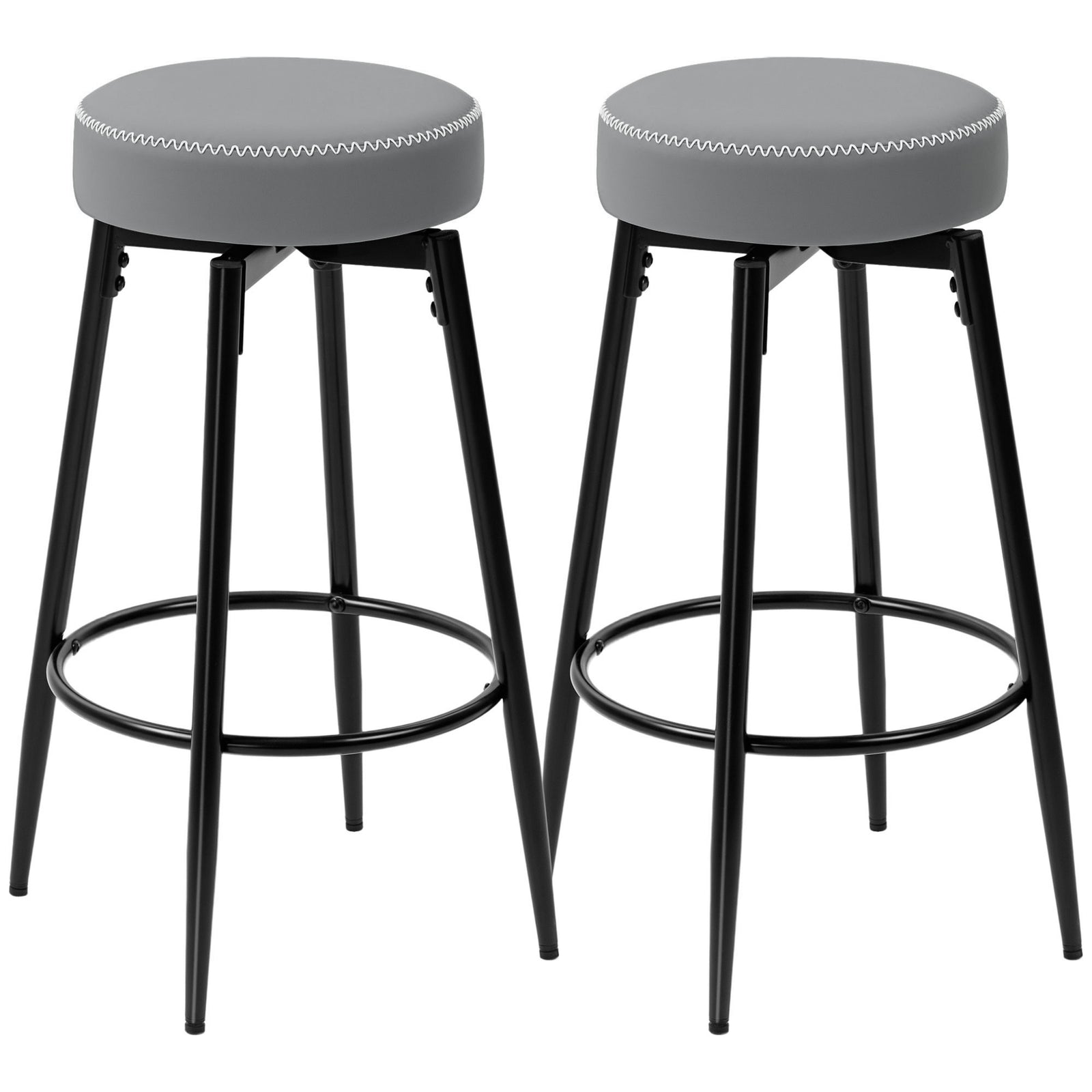 Swivel Bar Stools Set Of 2, Pu Leather Barstools With Footrest | Grey