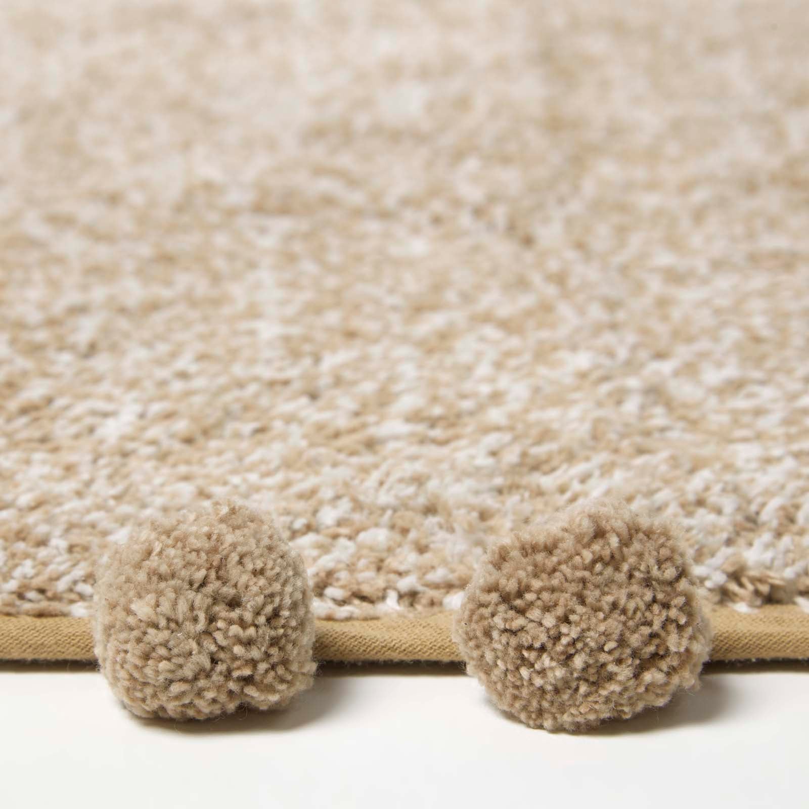 Tufted Cotton Bath Mat With Pom Pom Edges | 50 x 80cm | Natural