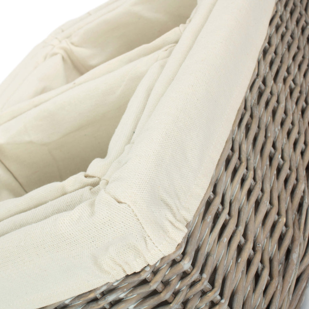 Set Of 4 Wicker Grey Wash Lined Storage Tray