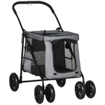 One-click Foldable Pet Stroller W/ Mesh Windows, For Small Pets | Grey