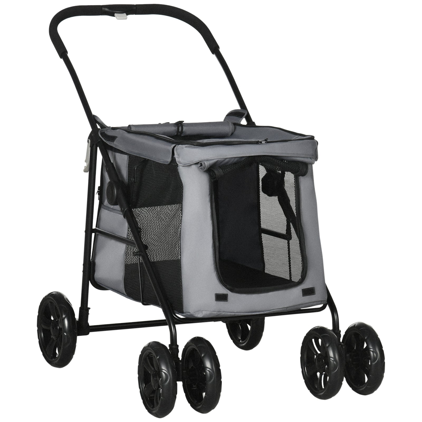 One-click Foldable Pet Stroller W/ Mesh Windows, For Small Pets | Grey