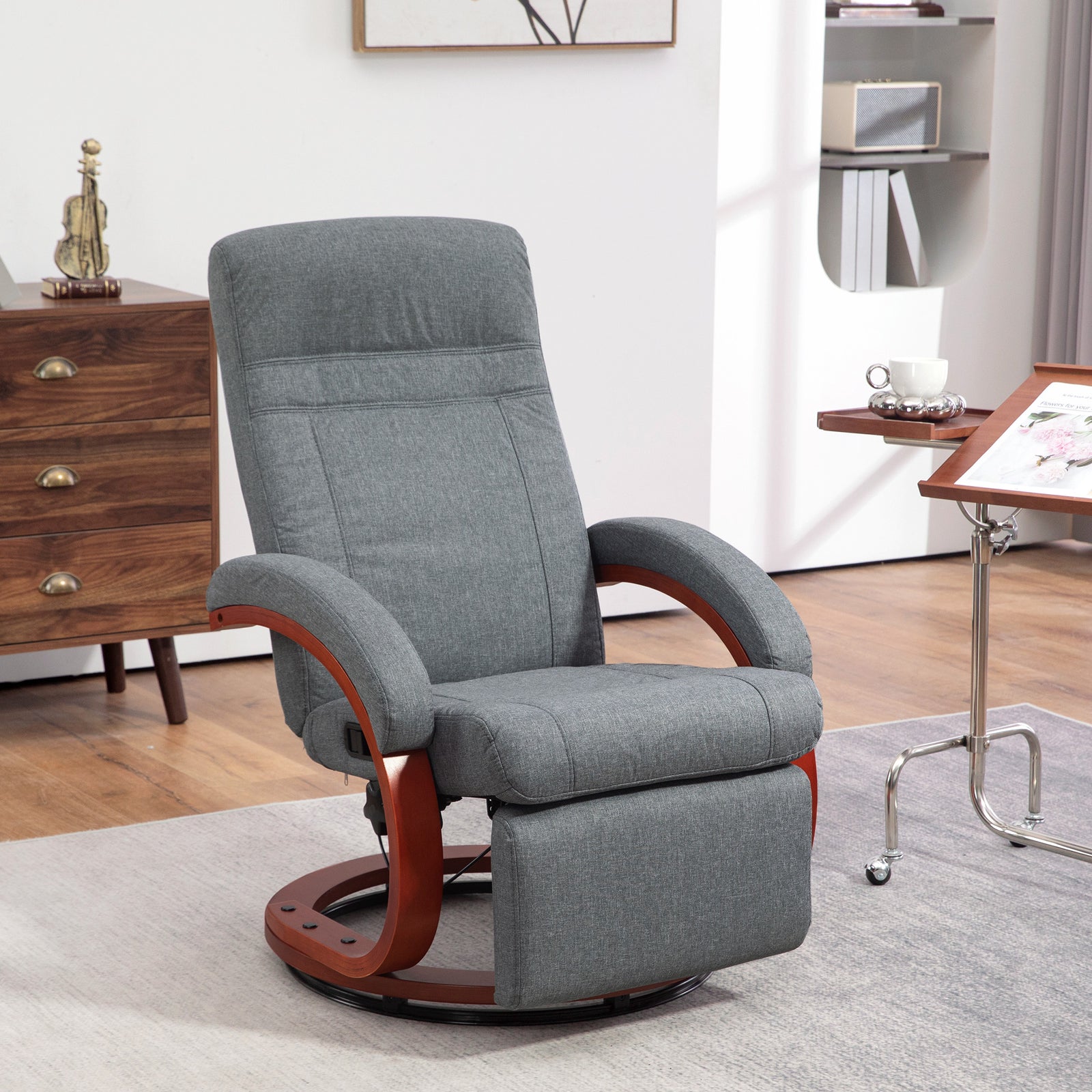 Manual Recliner Swivel Chair With Footrest Armrests | One Size | Gray