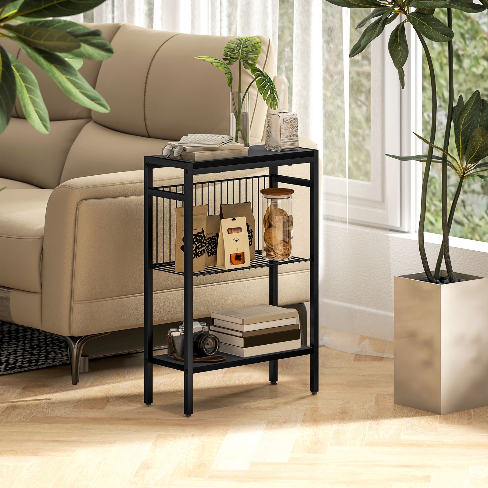 Side Table W/ Storage, Small Table For Living Room, Bedroom | Black