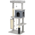 132cm Cat Tree For Indoor Cats W/ Scratching Posts, Light Grey