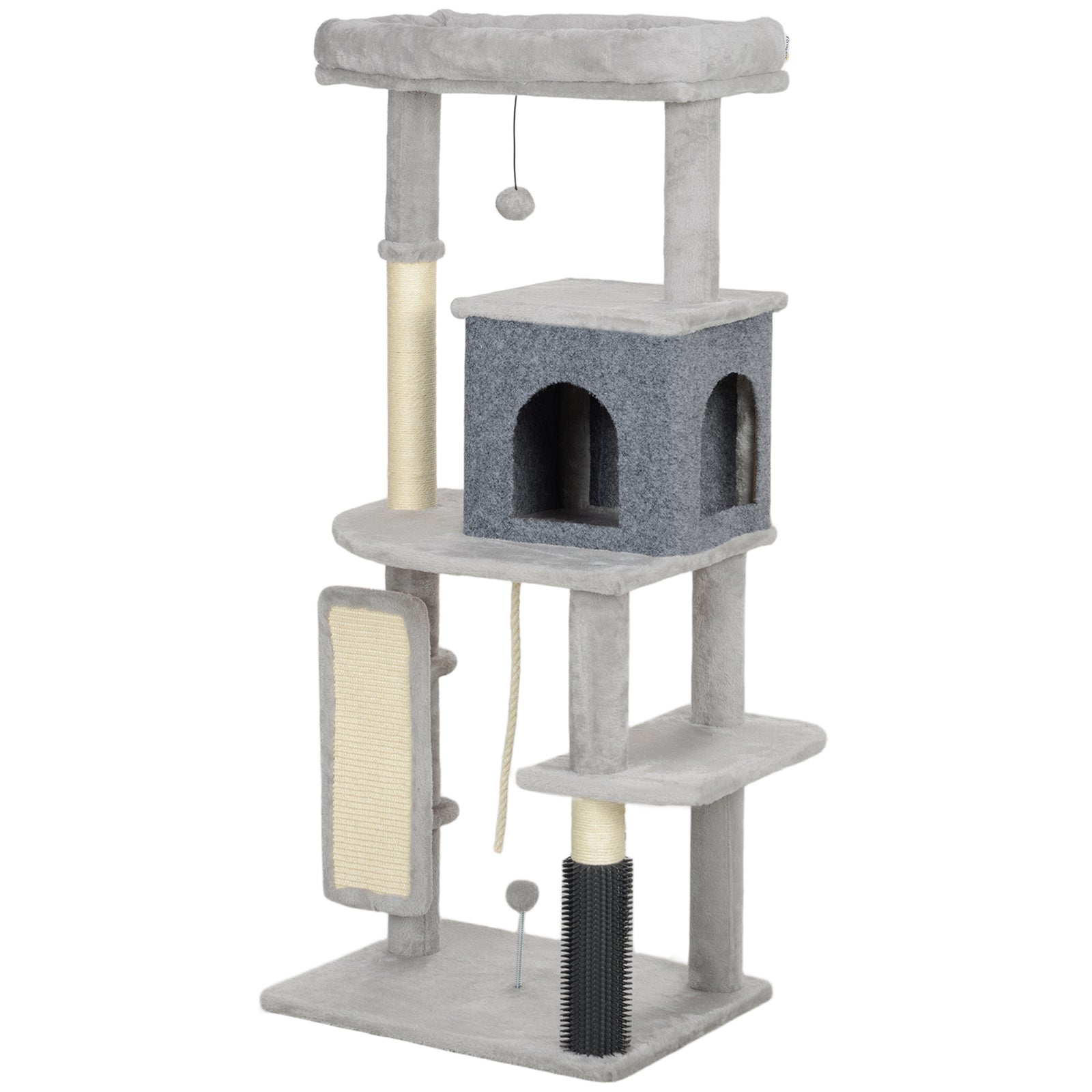132cm Cat Tree For Indoor Cats W/ Scratching Posts, Light Grey
