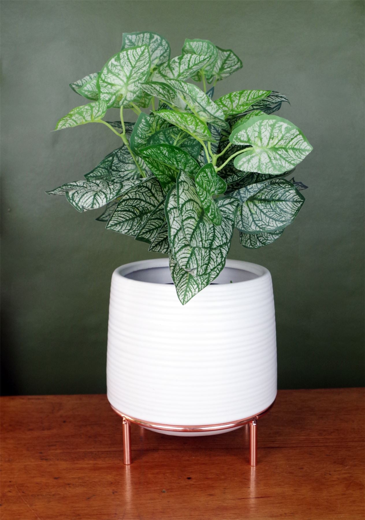 White Ceramic Planter Metal Stand With Plant Pot