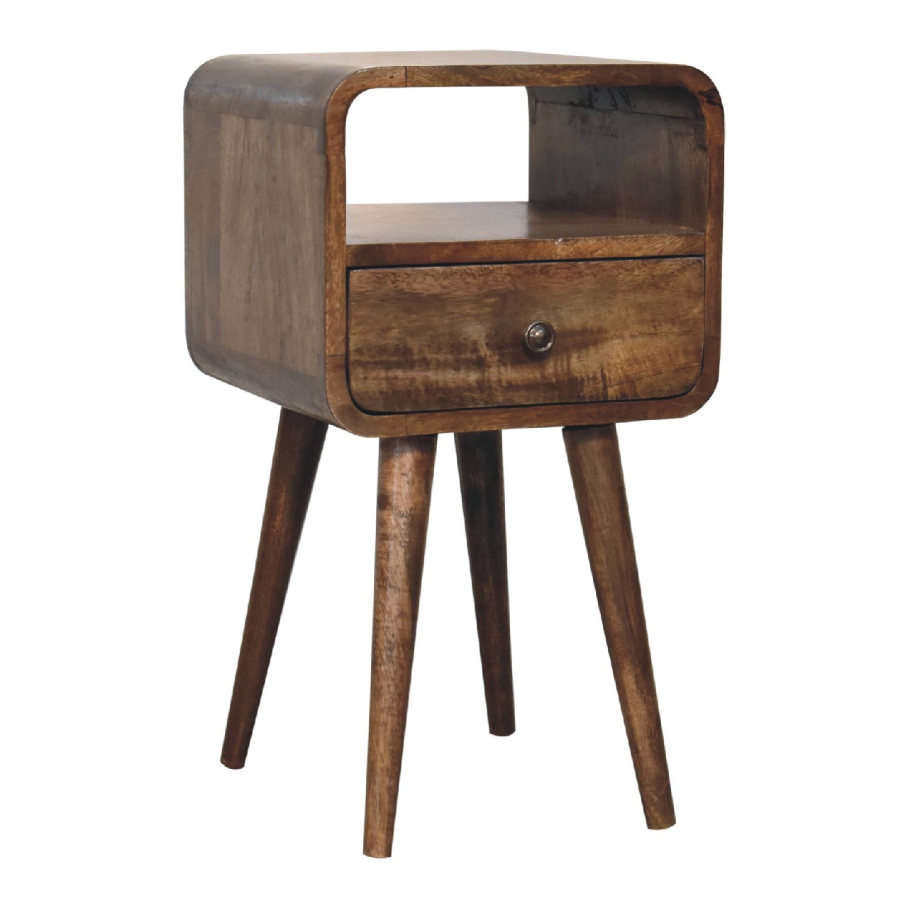 Solid Wood Mini Grey Wash Curve Open Bedside