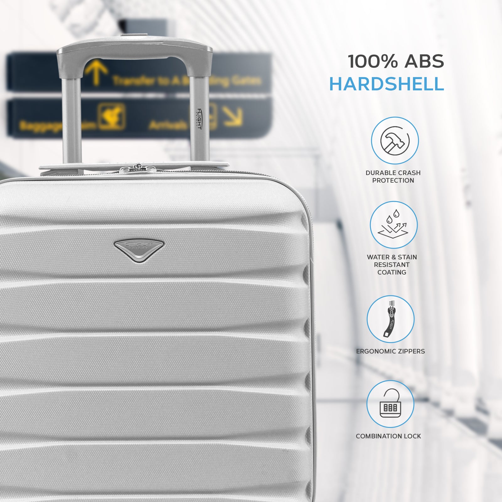45x36x20cm Lightweight Underseat Cabin Carry On Suitcase - 100+ Airline Approved - Hard Shell Luggage - 4 Wheels | 45 x 36 x 20cm | Silver