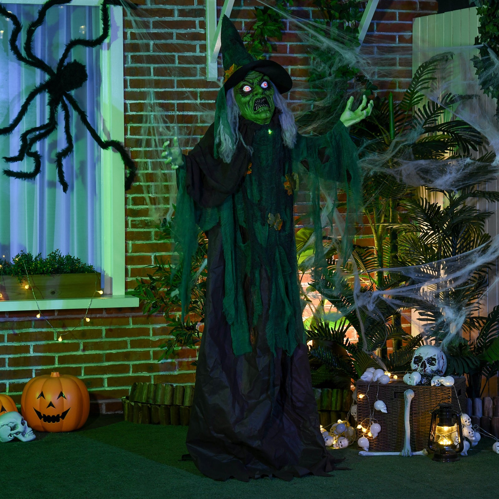 6ft Outdoor Halloween Witch Prop Decoration With Light Up Eyes And Heart
