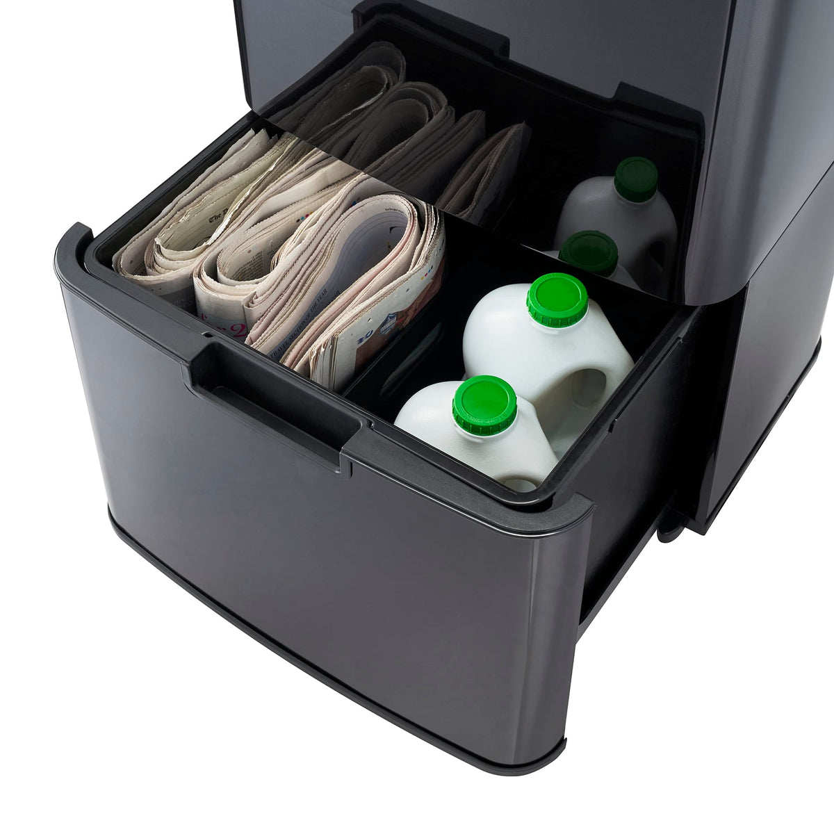 75l Sensor Recycling Bin With Food Caddy & 25 Bin Biodegradable Bags | 75L | Black & Copper