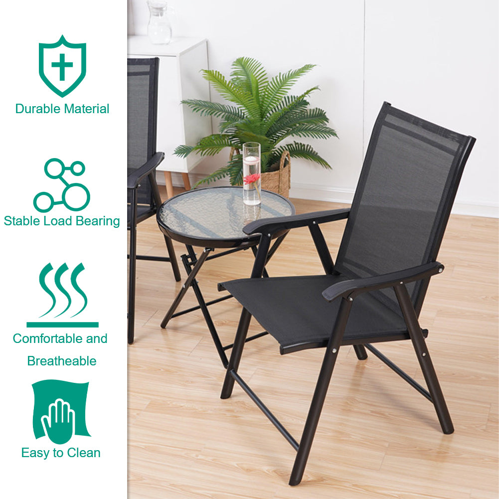 3 Pcs Bistro Set Cast Aluminium Round Patio Dining Table With Foldable Chairs