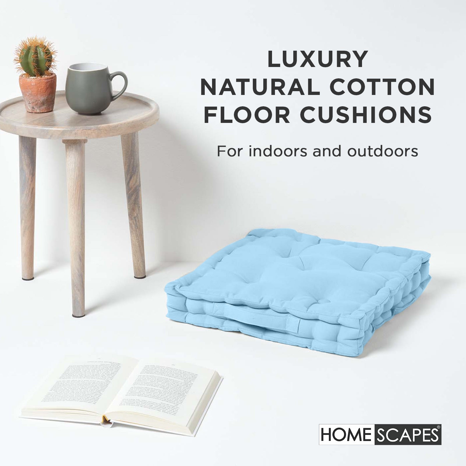 Cotton Plain Floor Cushion | 40cm x 40cm | Blue